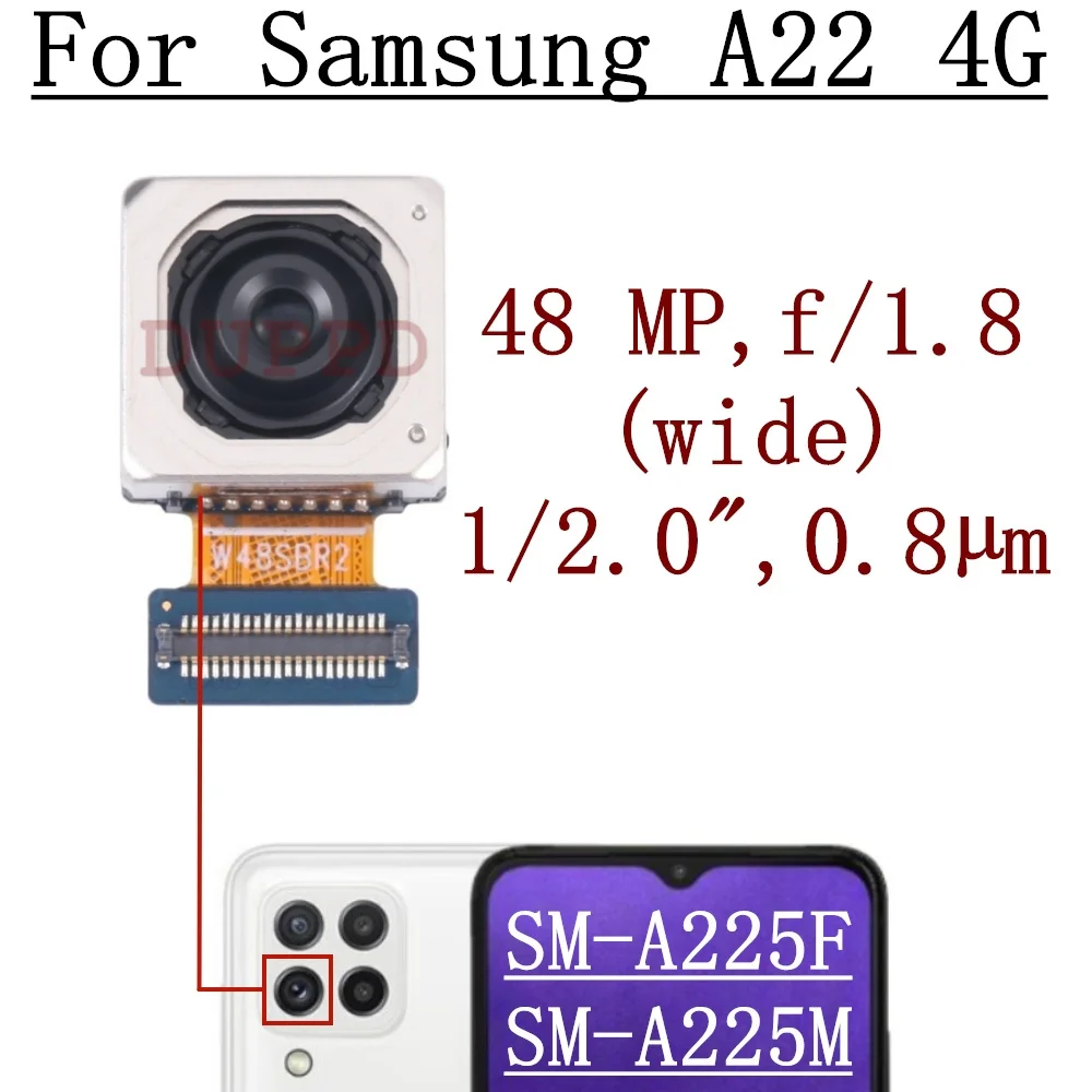 Front Rear Camera For Samsung Galaxy A22 4G A225F A225M Back Wide Macro Depth Main Camera Module Flex Cable Replacement