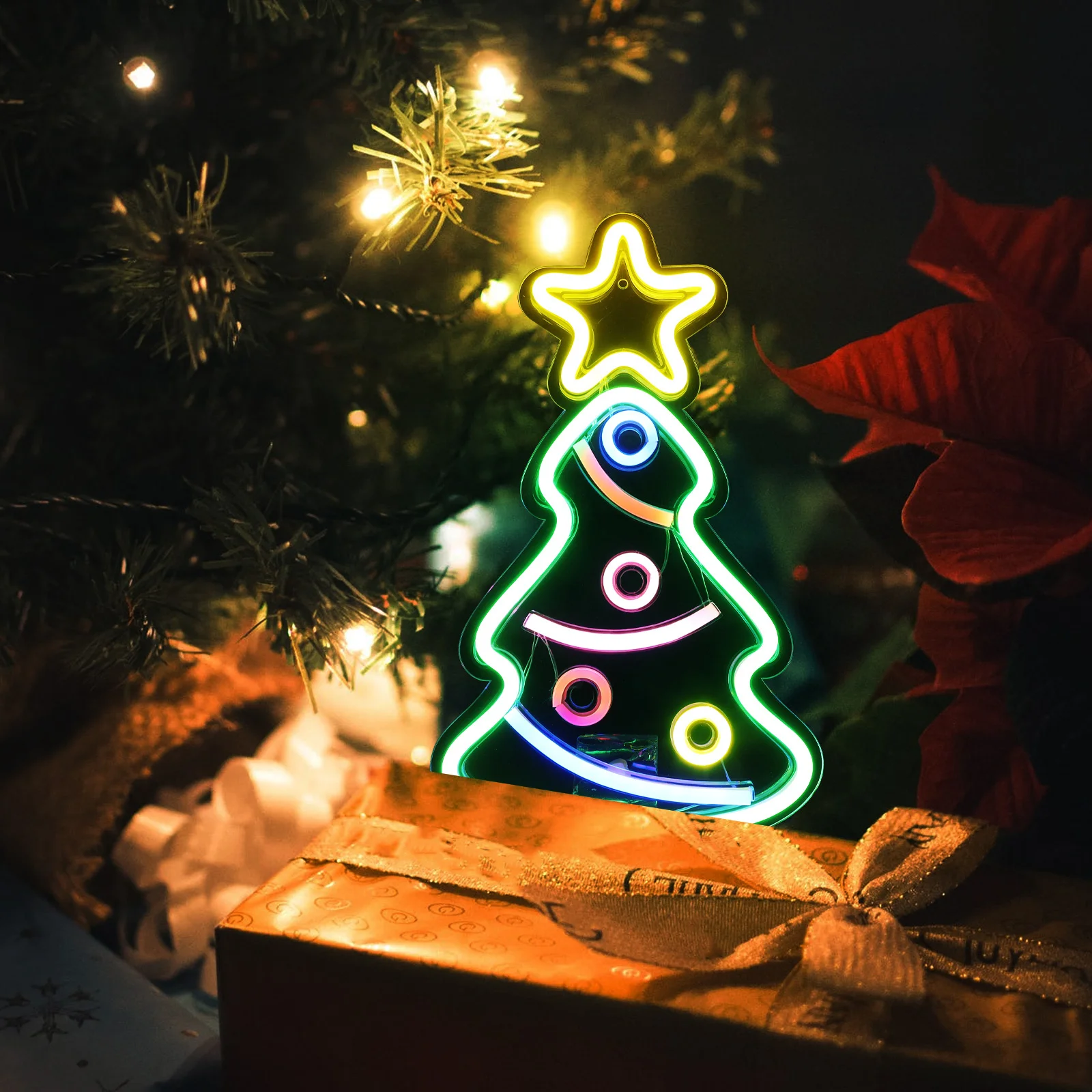Néon arbre de noël lumière LED décoration parure de noël doux sain éclairage chambre salon étude bureau utilisation