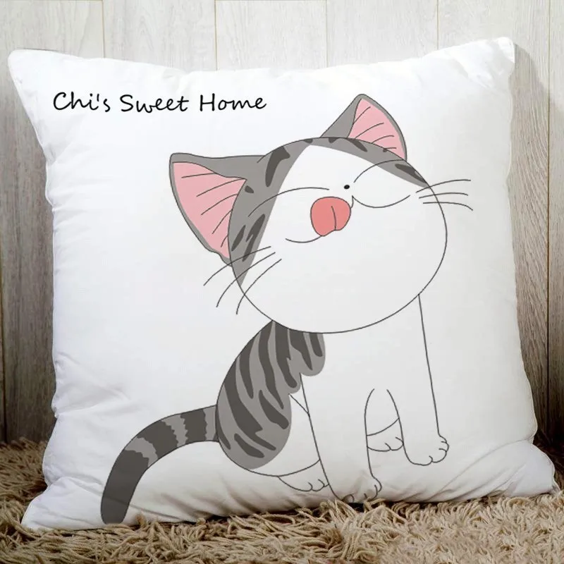 Lovely Chi\'s sweet home cute cat printed cushion cover sofa bedding decorative pillow cover cozy polyester pillowcase 45x45cm