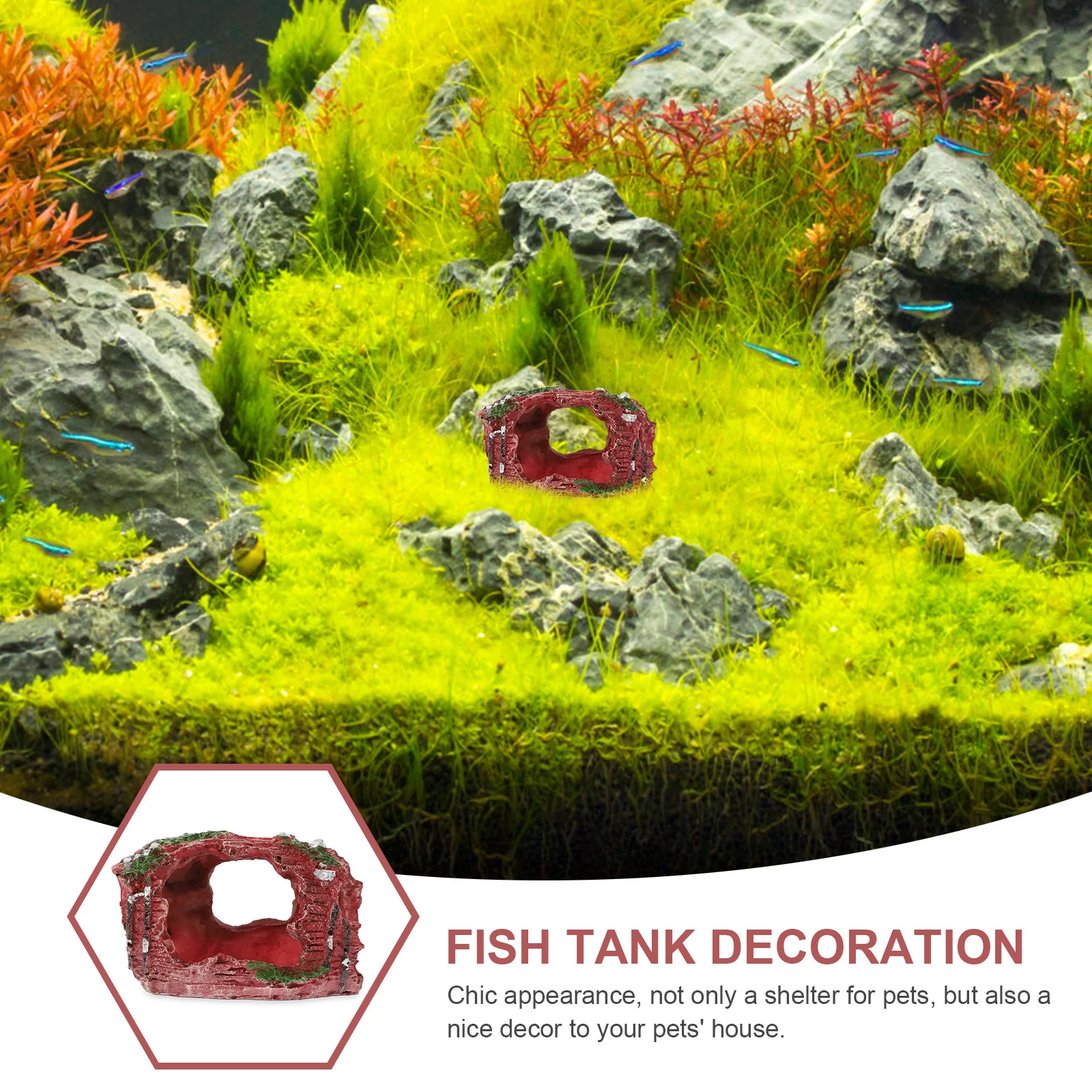 

Fish Tank Decorations Resin Aquarium Cave for Landscaping Vivid Realistic Safe Compact Desktop Fish Cave Decor Accessory