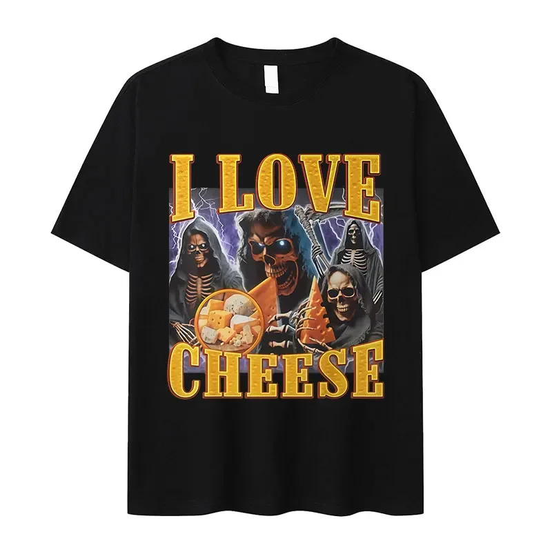 

New Arrival Mens Clothes Tee Shirt Homme Graphic T-Shirts Men Tshirt for Men Ropa Hombre Funny I Love Cheese Skeleton Meme