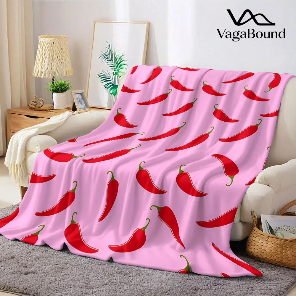 Pink Base Red Chili Flannel Blanket Warm Soft Halloween Christmas Decorative Couch Warm Cozy All-Season Gift