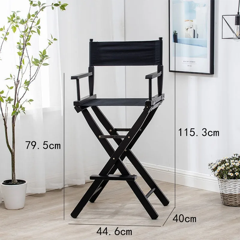 High Footed Solid Wood Folding Director Chair Outdoor Canvas Backrest Leisure Camping Chair Bar Counter Photography Makeup Chair