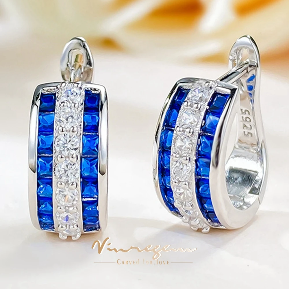 

Vinregem Sapphire Ruby High Carbon Diamond Gems Hoop Earrings for Women 100% 925 Sterling Silver Fine Jewelry Anniversary Gifts