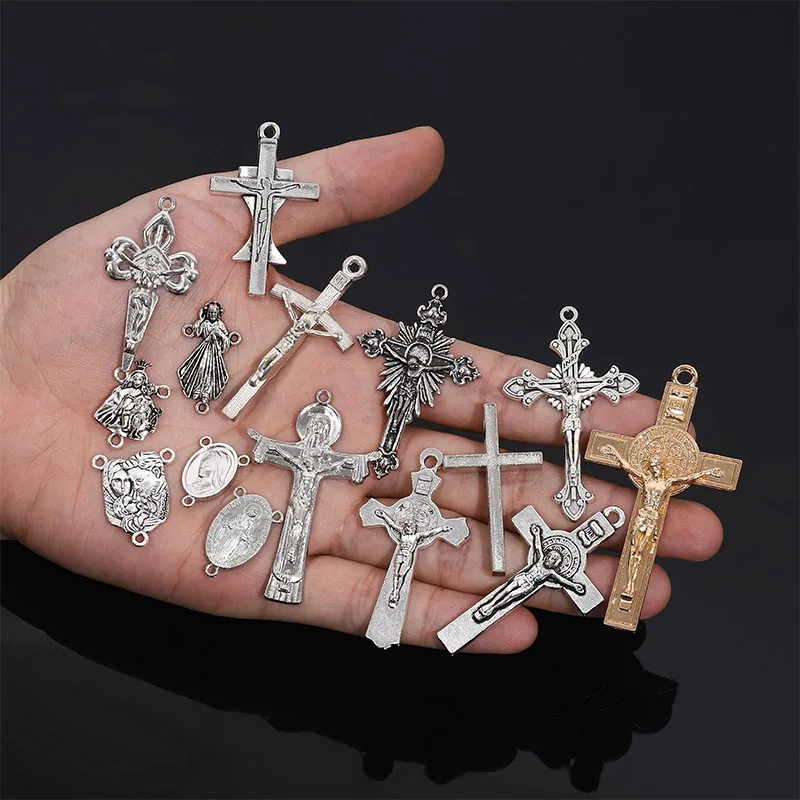 10pcs/Vintage Christian Catholic Porous Connector Virgin Mary Holy Cross Holy Grail Charm DIY Jewelry Craft Accessories