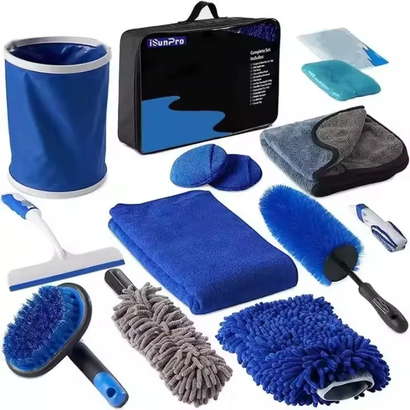 

New Microfiber Car Wash Cleaning Tool Set Gloves Towel Applicator Pad Sponge Car Care Kit Wheel Brush Car Beauty Cleaning Kit