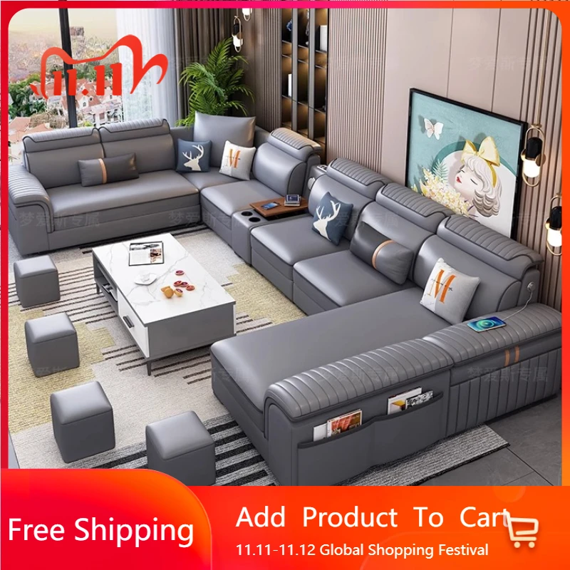 

Lounge Leather Sofa Retractable Sleeper Modern Couple Bed Sofa Reclining Armchair Nordic Entertainment Muebles Hotel Furniture