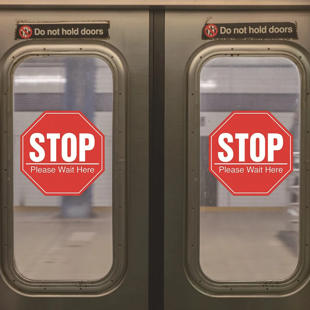 10pcs Stop Please Wait Here Sticker Keep Distance Floor Decals For Public Safety Social Distancing Floor Signs Safety Distance