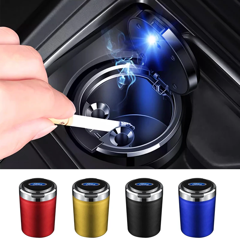 Car Ashtray Creative Personality Car Ashtray with Lid LED Light For Ford ST FOCUS 2 3 Mondeo Fiesta Kuga MK2 MK3 MK4 Ecosport