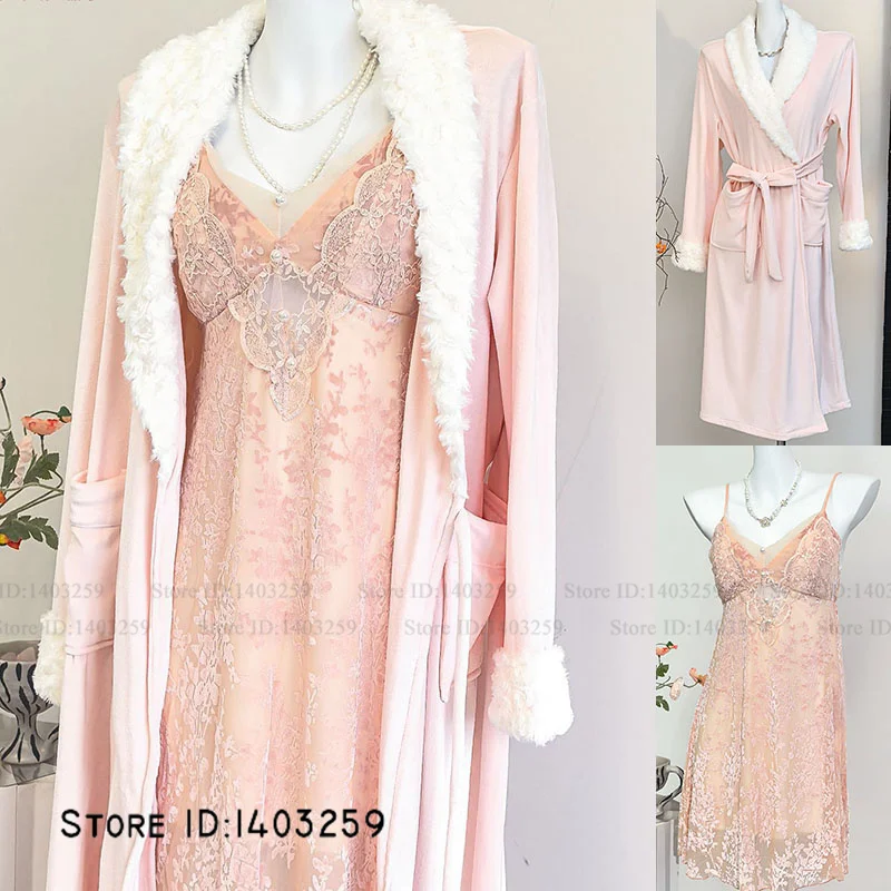 

Новый женский бархатный длинный халат, ночная рубашка, комплект сексуального кружевного нижнего белья, домашнее платье, ночная рубашка, осенне-зимний утепленный халат, одежда для сна