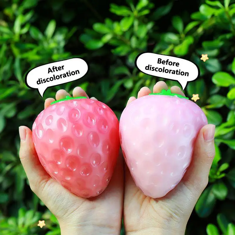 Soft Strawberry Tangerine Color Changing Squeezable Stress Relief Ball Fruit Squeeze Toy Reliever Ornament Cute Party Small Gift