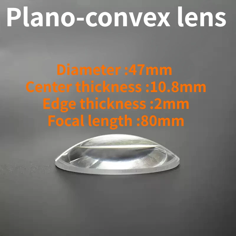 Lentille plan-convexe 80mm, diamètre 47mm, longueur focale, accessoires de lunettes VR, lentille d'objectif de télescope DIY