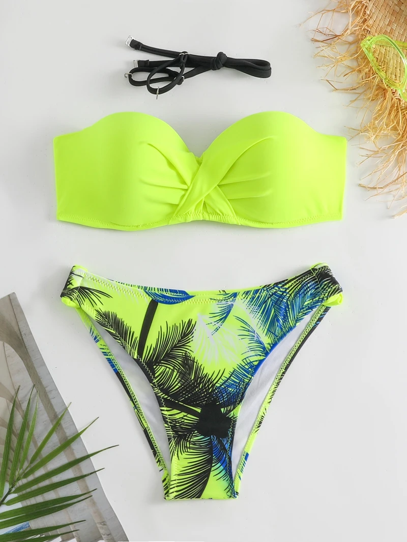 Conjunto de Bikinis con realce para mujer, traje de baño femenino, ropa de playa, traje de baño Sexy con parte inferior de cintura baja, 2024