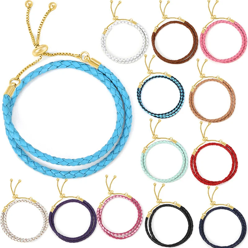 Pulsera de pareja con hebilla de perla dorada, cuerda de cuero para mujer, cadena ajustable de doble círculo, joyería DIY para mujer, regalos del Día de San Valentín