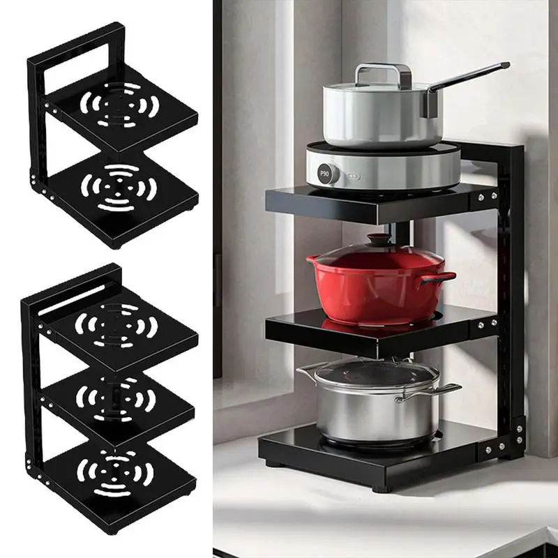 

2 Tiers Kitchen Rack Adjustable Pan Pot Rack Heavy Duty Cabinet Pantry Organizer Pans Pots Lids Storage Holder Rack