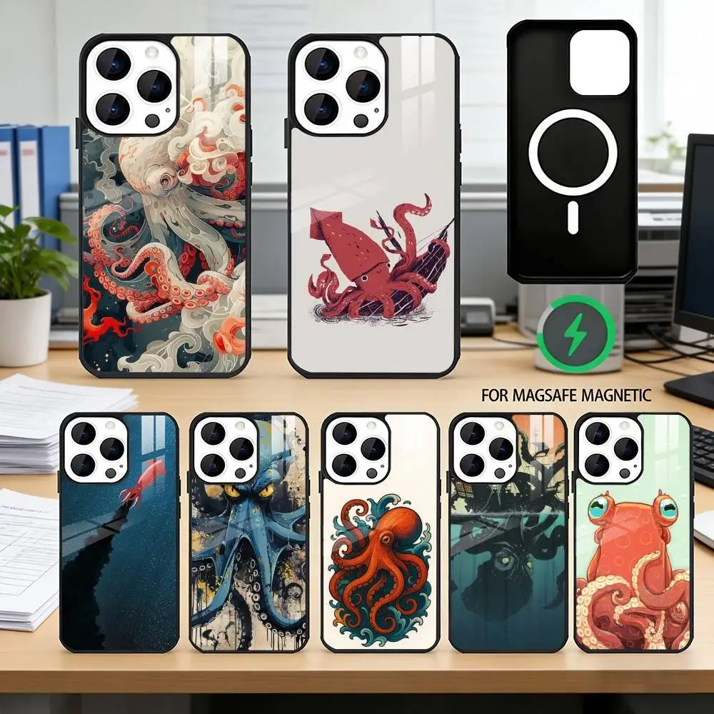 O-Octopus  Phone Case For iPhone17,16,15,14,13,12,11 Plus,Pro Magnetic with Magsafe Wireless Charging