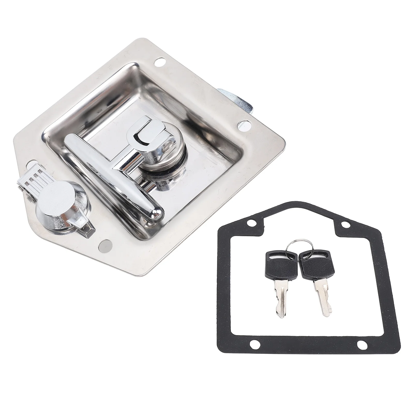 

T Handle Tool Box Latch 4.9x4.9in Highly Polished Stainless Steel RV Toolbox Handle Lock with Keys Gasket for Caravan Truck