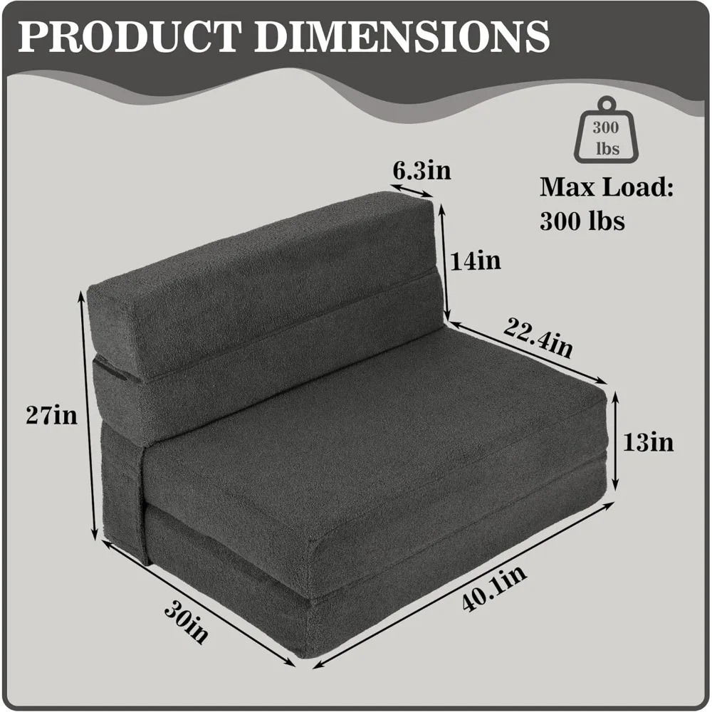 Divano letto convertibile, divano pieghevole per uso a pavimento, poltrona letto futon con supporto per tutore
