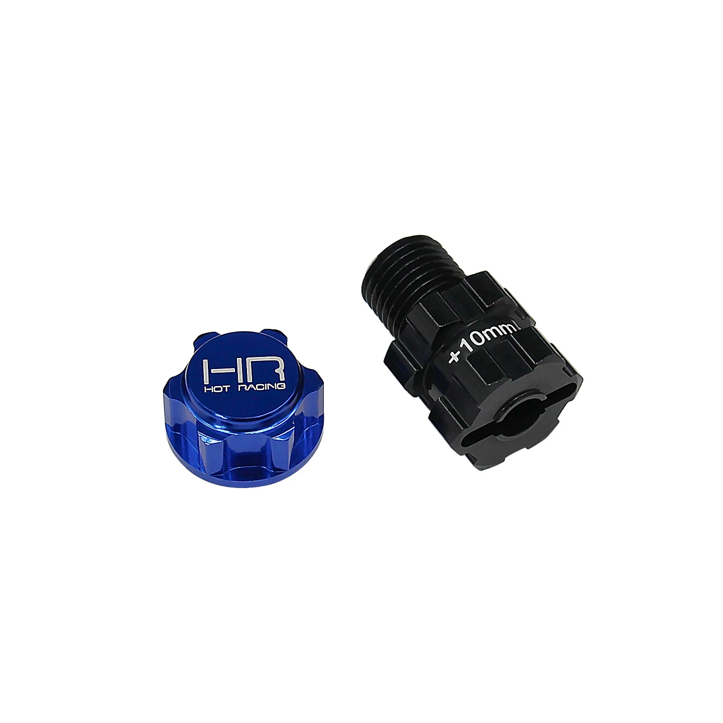 Hot Racing Black Alum +10mm 17mm Hex Hub Adapters (4pcs) w/ Blue Nuts & Steel Axle Nuts for 1/10 TRA E-Maxx/E-Revo/Revo/Summit/T
