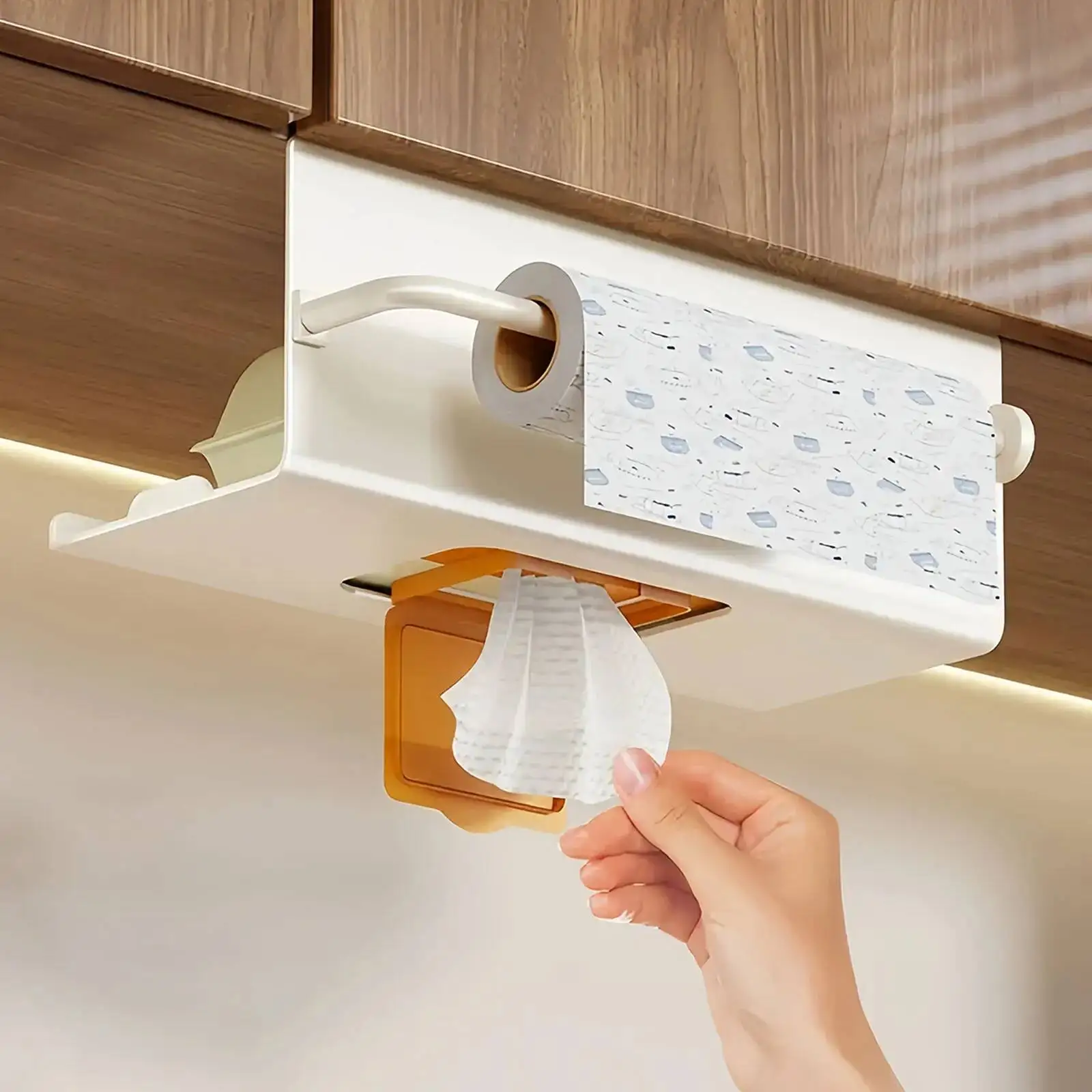 

New Kitchen Hanging Plastic Wrap Towel Rack Stainless Steel Waterproof Punch-Free Paper Roll Holder