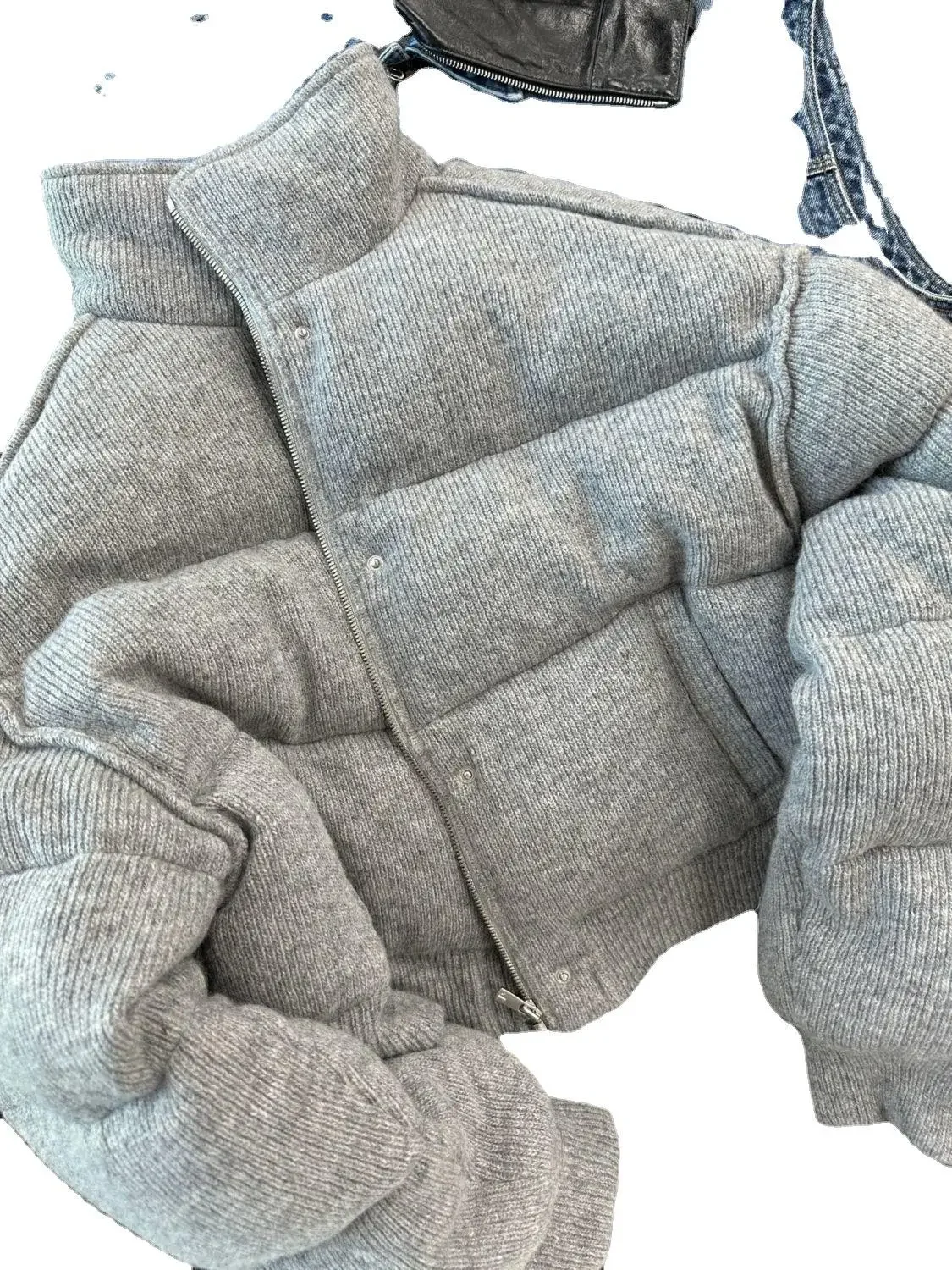 Parka corto in cotone grigio di fascia alta in stile coreano allentato caldo addensato colletto alla coreana Outwear 2023 nuovo cappotto invernale