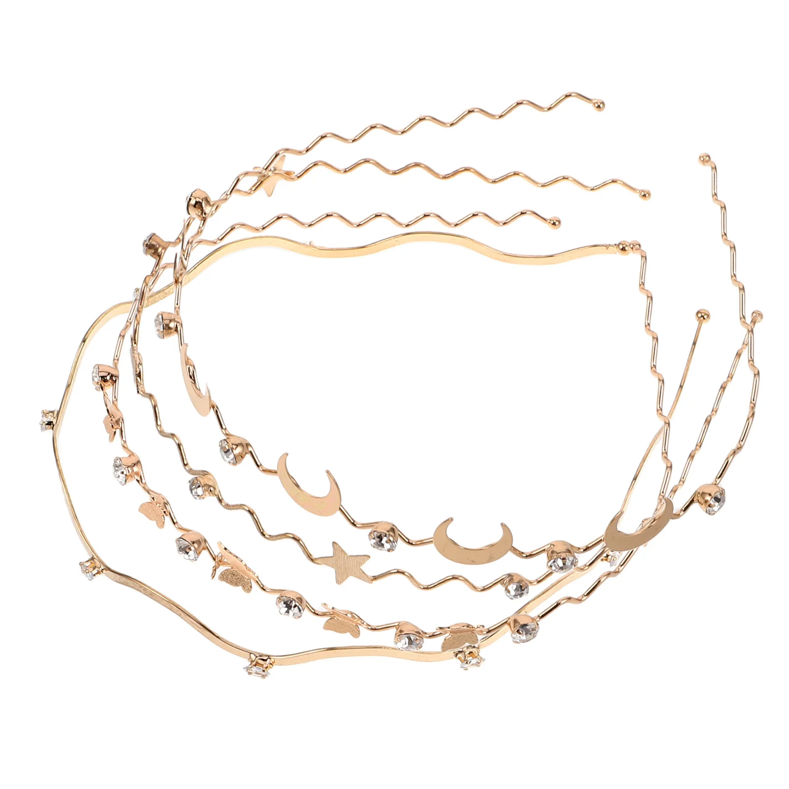 

4pcs Metal Wave Headbands Gold Thin Hair Bands Boho Adjustable for Women Trendy Hair Holders Comfortable Lightweight Outing