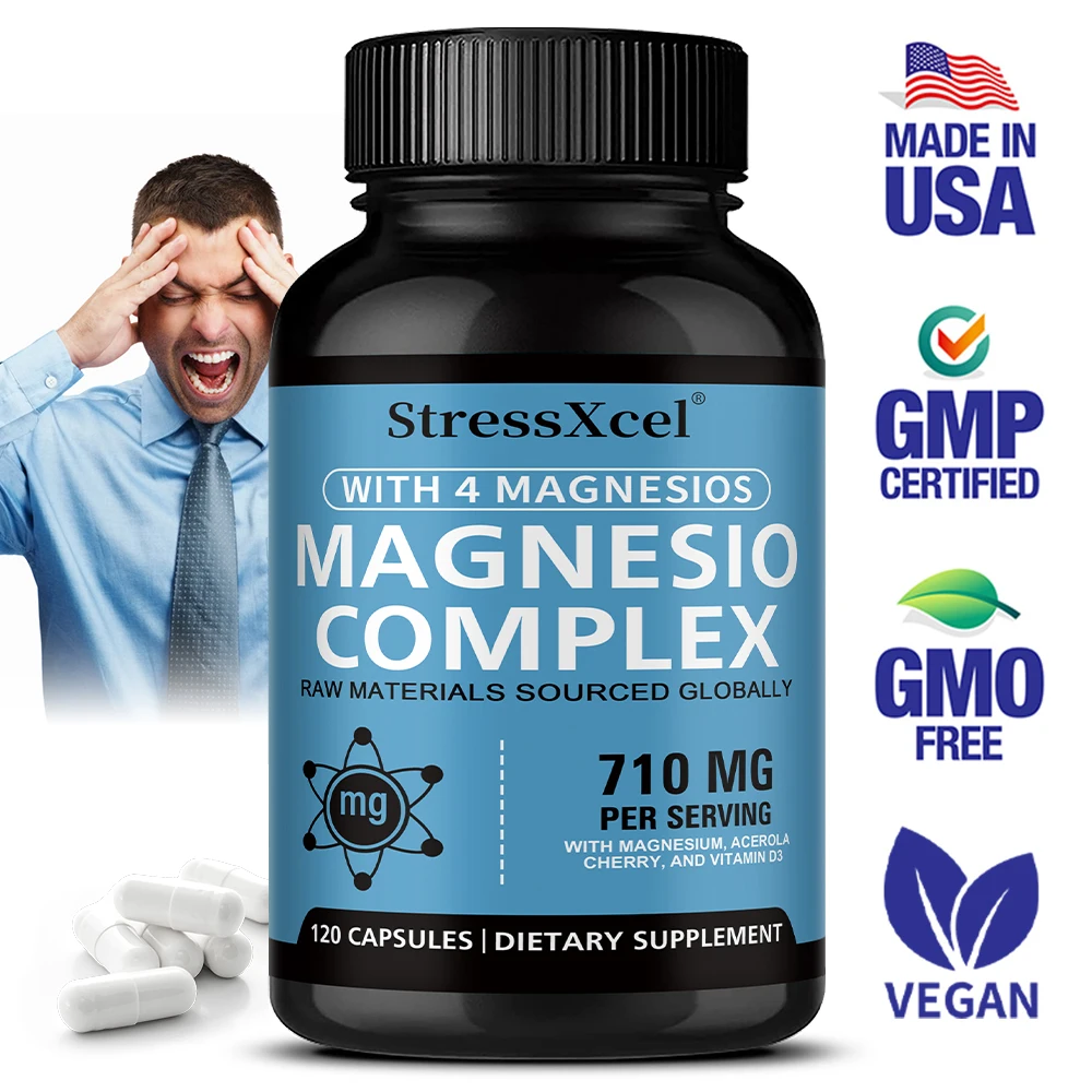 4-in-1 Magnesium Complex Supplement - Glycinate, Citrate, Gluconate, Oxide Blend - Supports Bone Marrow, Muscles, and Emotions