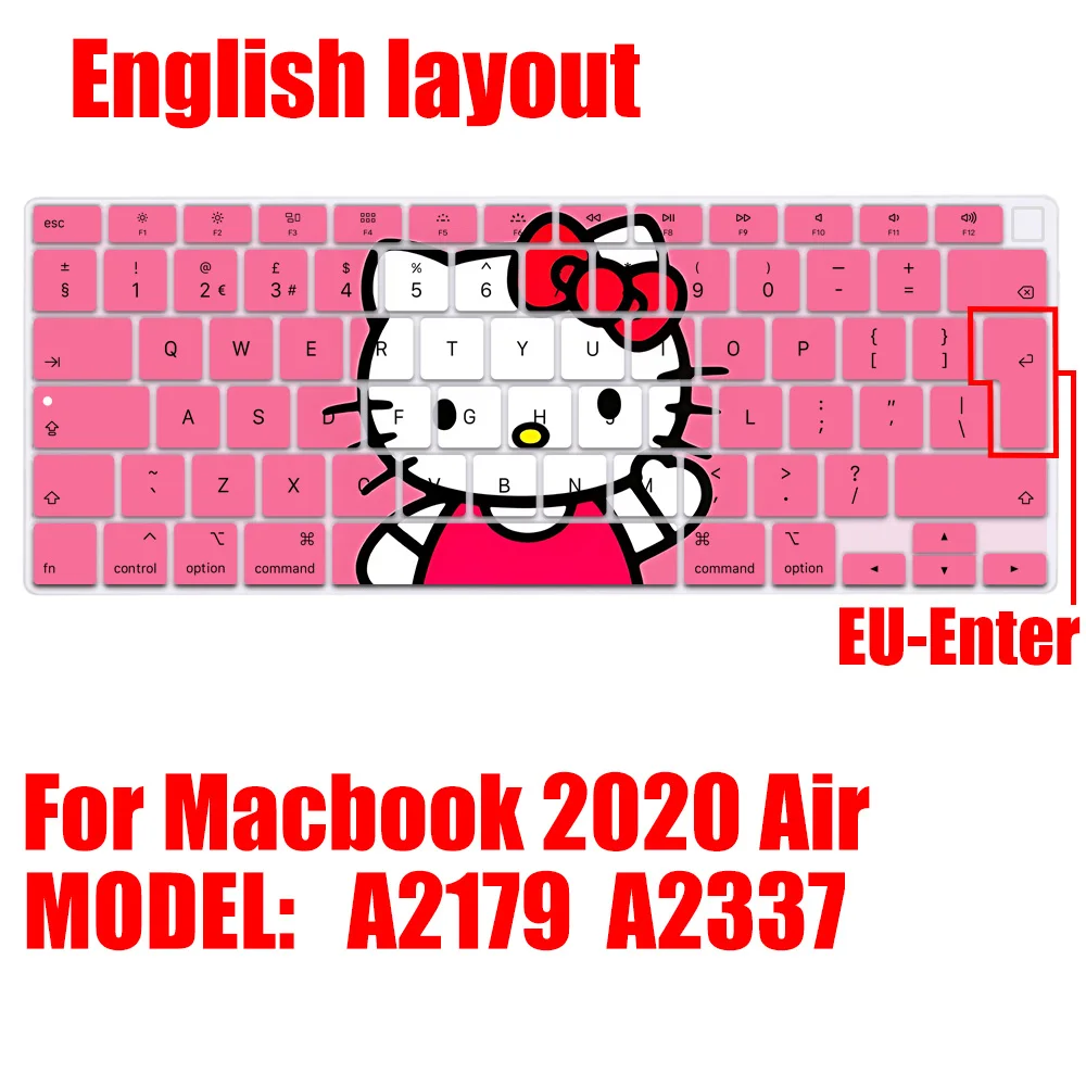 Cute light-colored Hello Kitty EU Layout Color Print Soft Silicone Keyboard Cover For Macbook 2020 Air A2179 A2337