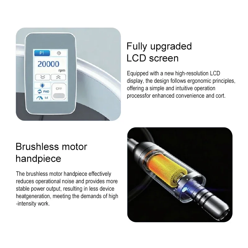 VV Dental LCD Screen Micromotor for Dental Chair 5000-40000rpm With Detachable Handle Dental Built-in Brushless Motor