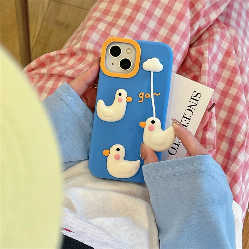 

3D Cartoon Cloud Duck Phone Case For iPhone 17 16 15 14 Plus 12 13 Pro Max 16promax Cute Patterns Silicone Protection Cover kids