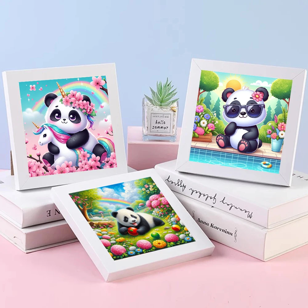 Cute Panda Cartoon Cartoon Creativity Diamond Painting DIY Summer Flower Reading Full Drills 5D Mosaic Embroidery Cross Stitch