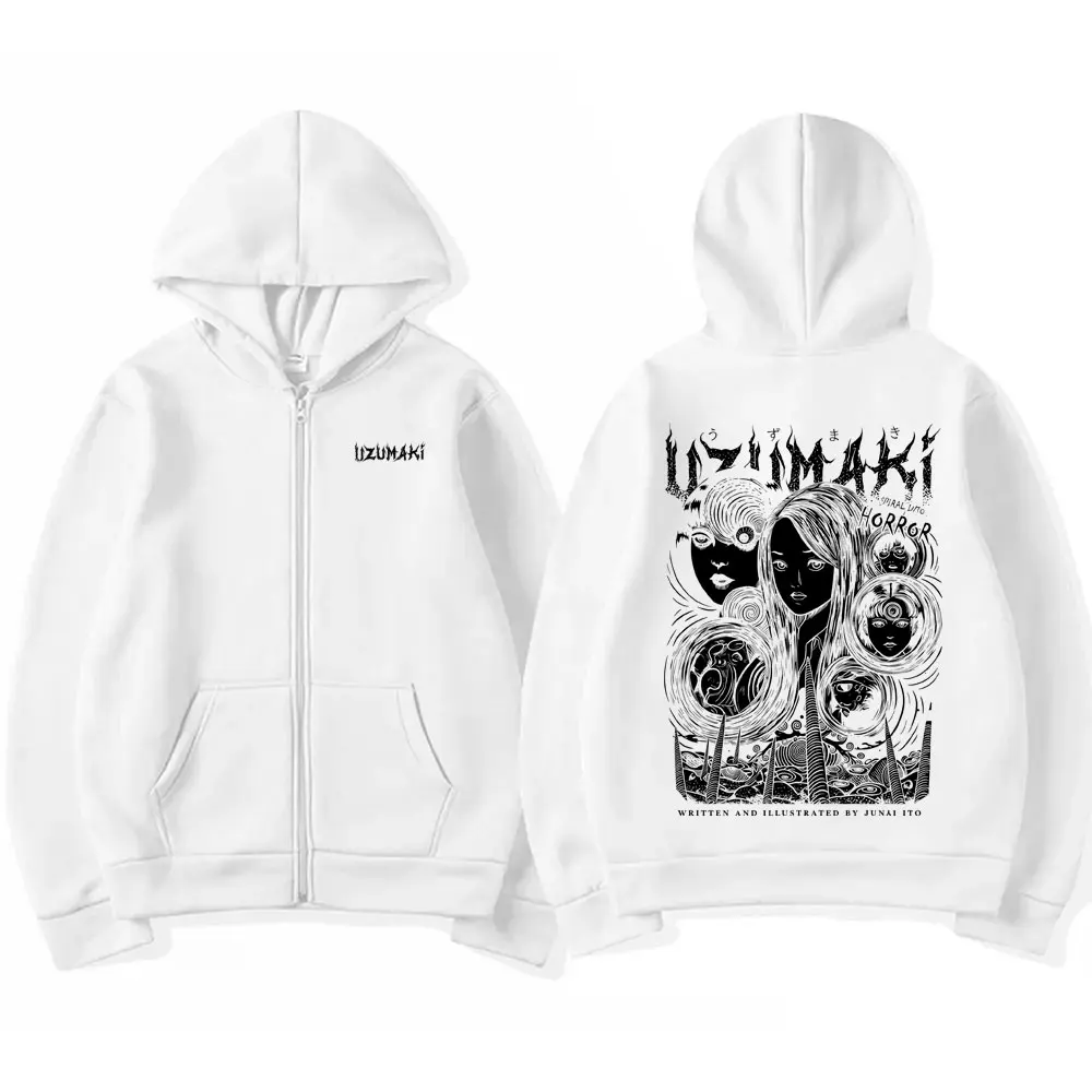 Anime Junji Ito Uzumaki Zipper Hoodie für Männer und Frauen, Retro Manga Zip-Up Sweatshirt, Unisex Casual Fleece Baumwoll-Zip-Up-Jacke – Detail 7