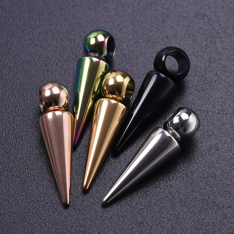 5Pcs/Lot Stainless Steel Pointed Circular Cone Bullet Spike Charms Diy Kpop Styles Geometric Rivet Men Pendant Earrings Jewelry