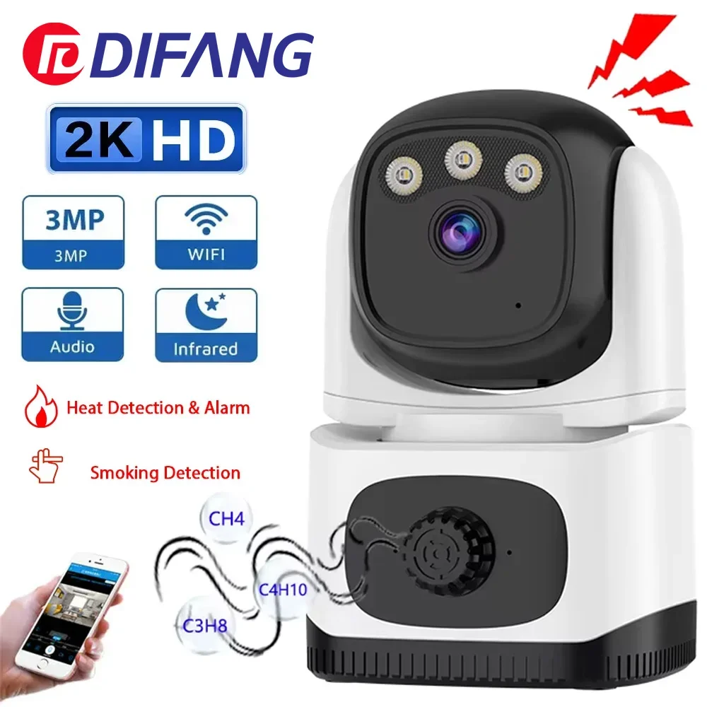 

3MP WiFi IP Camera Wireless Network Smoke Detection Monitoring Indoor PTZ Body Recognition Mobile Detection Security Camera CCTV