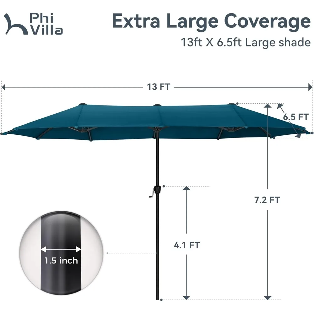 Ombrelloni da giardino grandi da 13 piedi, ombrellone rettangolare bifacciale per mercato all'aperto per esterno, ciano