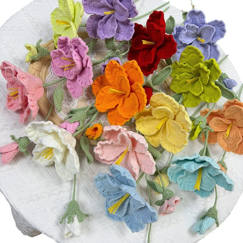 

1pc Platycodon Crochet Flowers Bouquet Creative Knitted Flower Wedding Decor Artificial Flower Knitting Wedding Gift Home Decor
