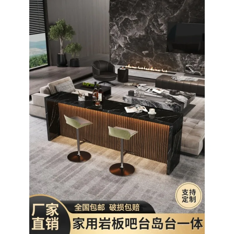 Light Luxury Cream Style Rock Slab Island Open Kitchen Partition Dining Table Integrated Bar Living Room Sofa Back Long