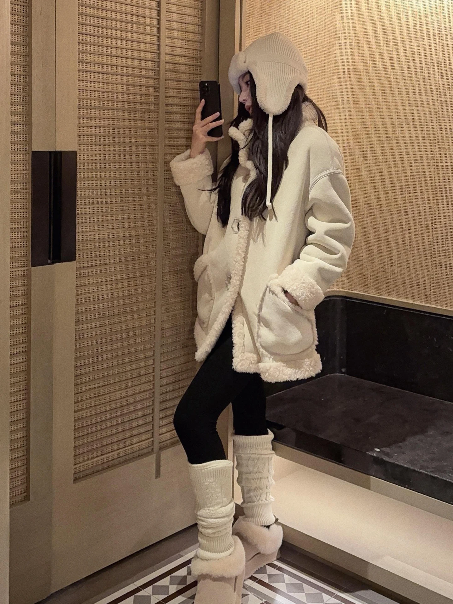 

Двусторонняя шерстяная куртка с флисовой подкладкой и воротником-стойкой, декоративная, от ZONE, повседневная, свободного кроя, с длинными рукавами, женская