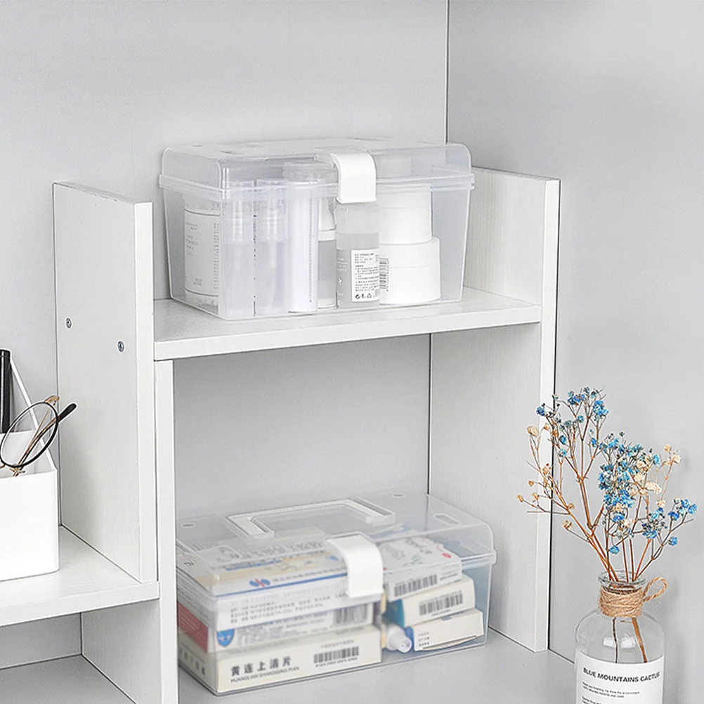 Caja de almacenamiento de medicina portátil grande, organizador de primeros auxilios ligero de plástico a prueba de golpes, estuche de medicina para el hogar y al aire libre, color blanco