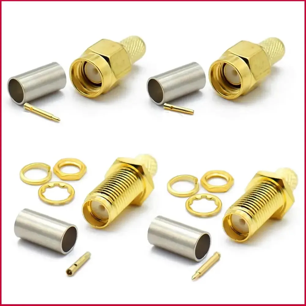 SMA RF Connector, SMA-J-3 (Male Pin) & SMA-KY-3 (Female Socket) Crimp for RG142 RG58 Coax, 50 Ohm 6GHz