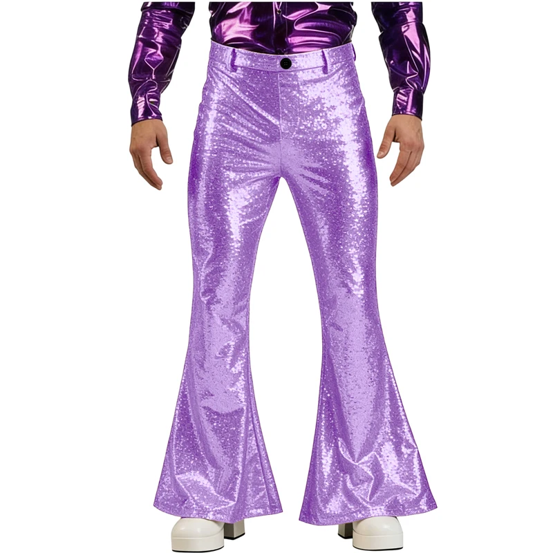 Herren-Pailletten-Schlaghose mit hoher Taille, glitzernde Schlaghose, glänzend, glitzernd, dehnbar, atmungsaktiv, für Bühnenauftritte, Partys