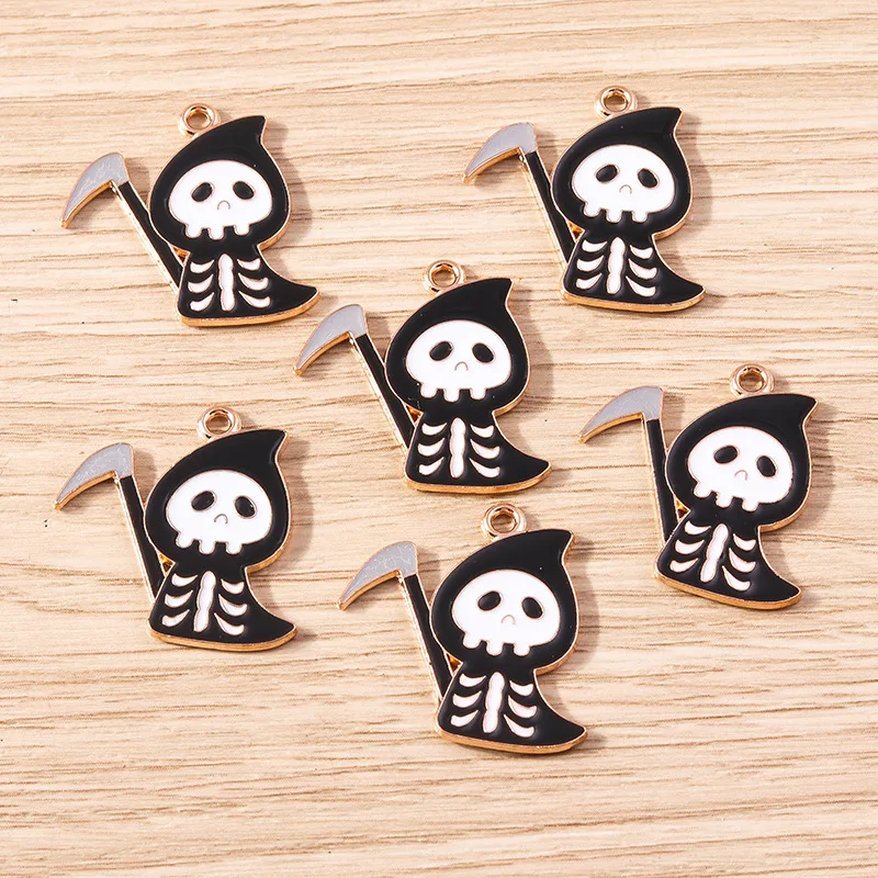 Colgante de dibujos animados de la serie de Halloween, accesorios creativos de moda, lindo Reaper de la Hoz de la muerte, esqueleto, joyería DIY, 10 piezas por paquete