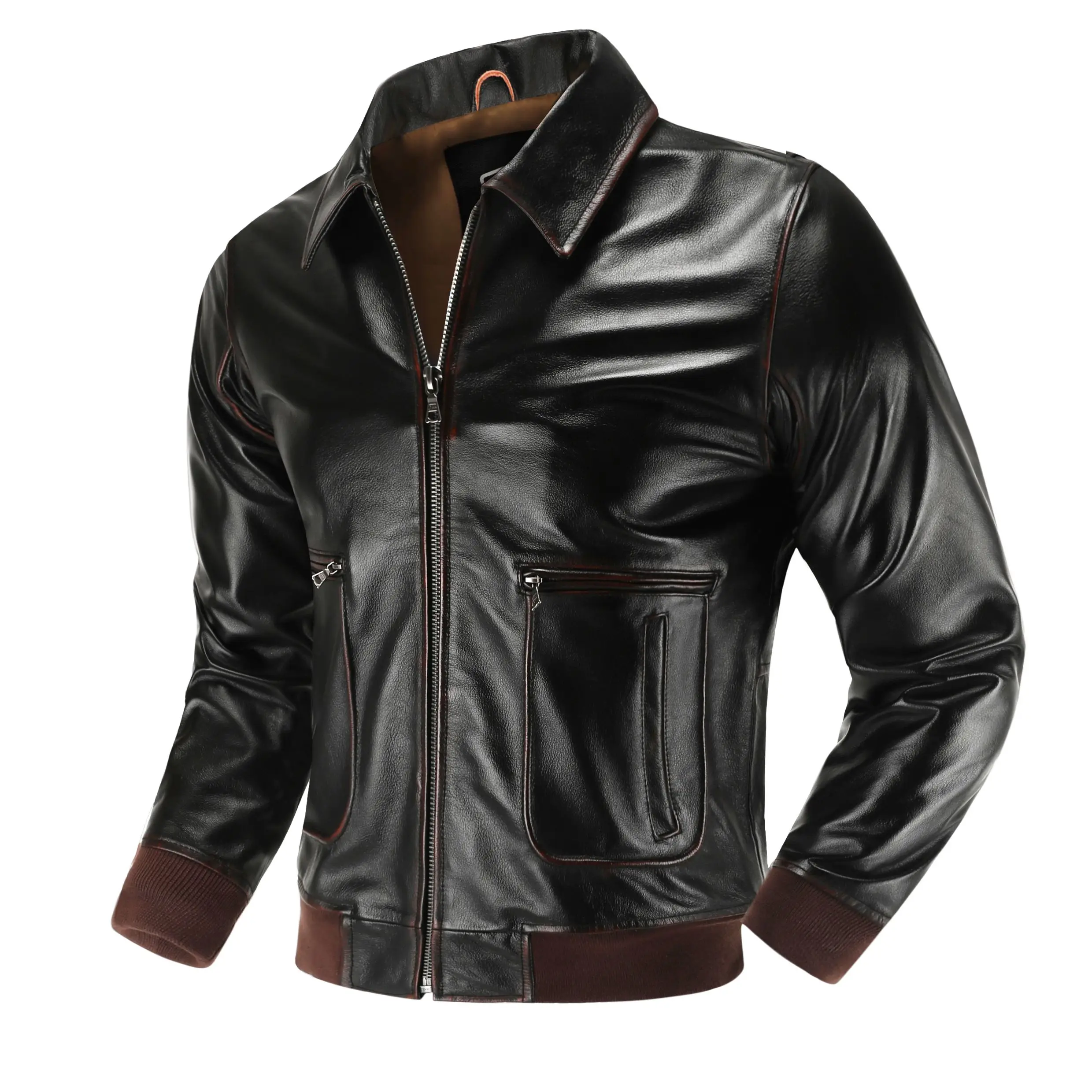 

2024 New Leather Men's Top Layer Cowhide A2 Flight Suit Retro Distressed Short Motorcycle Leather Jacket Fashion Lapel Jacket