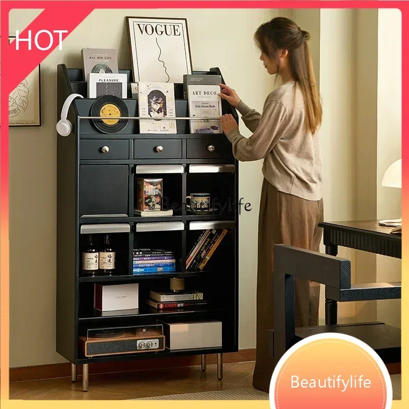 

New style Retro solid wood storage, black shelf against the wall, magazine storage, bookcase, antique style ss 8617