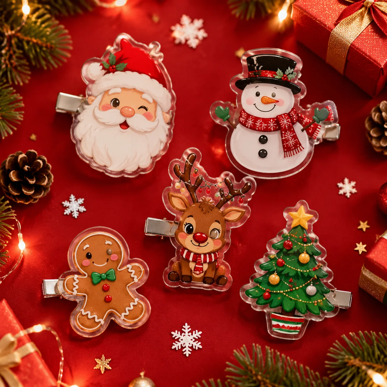 Personalized Custom Pattern Acrylic Hair Clip Christmas Cute Cartoon Santa Hairpin Festival Party Hair Decoration for Children