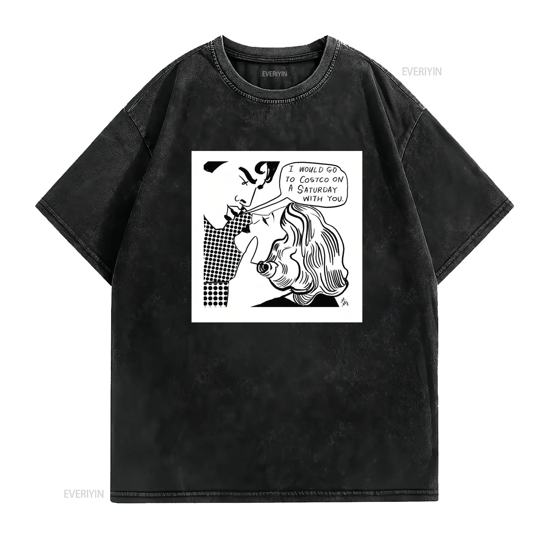 Retro Pop Art Funny Costco Date Quote Vintage Comic Kiss Print Casual T Shirt vintage Washed Versatile homme Comfortable