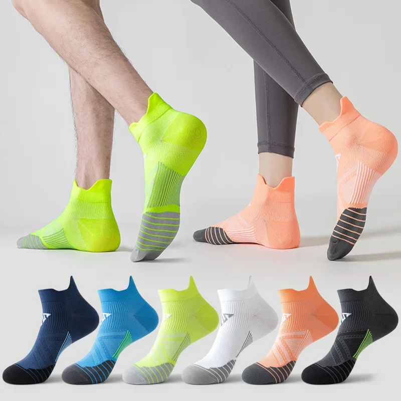 Calcetines deportivos de corte bajo para hombre y mujer, medias gruesas acolchadas de tubo corto para correr, ciclismo, gimnasio y Fitness