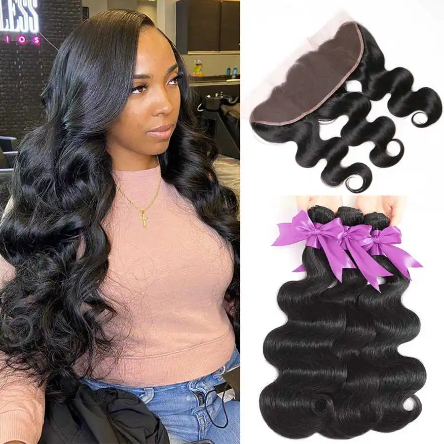 30 32inch Body Wave Human Hair Bundles With Closure Brazilian Hair Weave Bundles With Frontal Closure Hair Extensions for Women