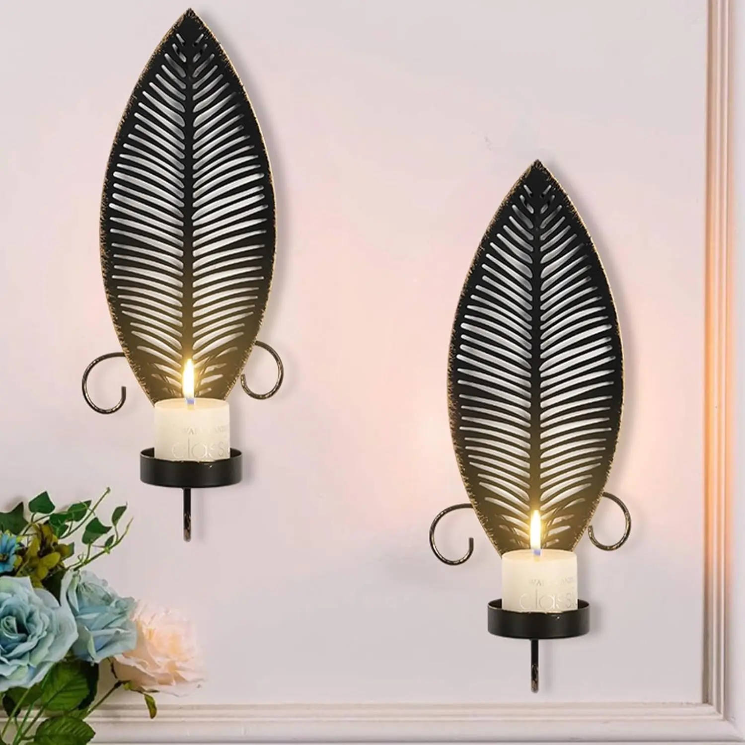 

2PCS Wall Candle Holder Iron Leaf Design, Metal Wall Candlestick Holders Decorative Sconces, Modern Minimalist Candlestick