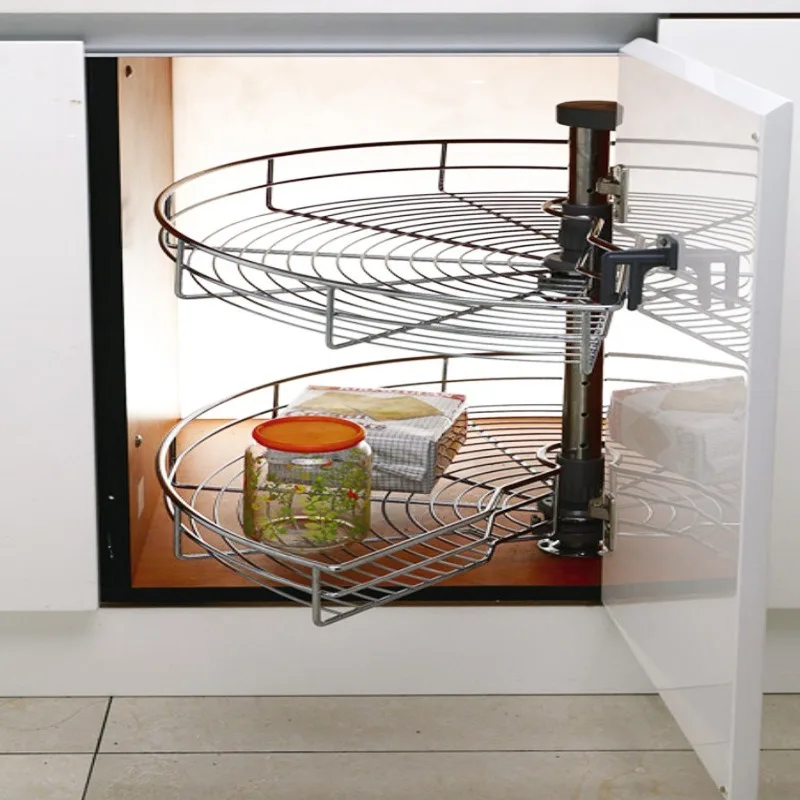 Double Layered Corner Storage Basket Rotatable Kitchen Containers Shelf Stainless Steel Organizer Cabinet Basket Home Furniture